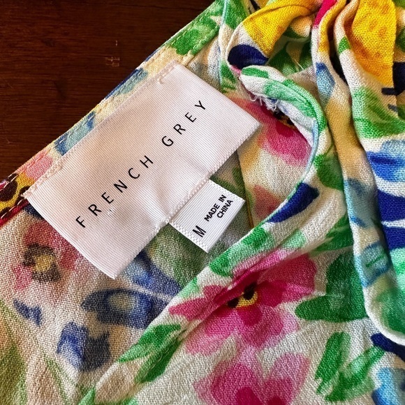 French grey NWOT Size Medium floral tie spaghetti straps oversized mini ‎ dress - Picture 7 of 11